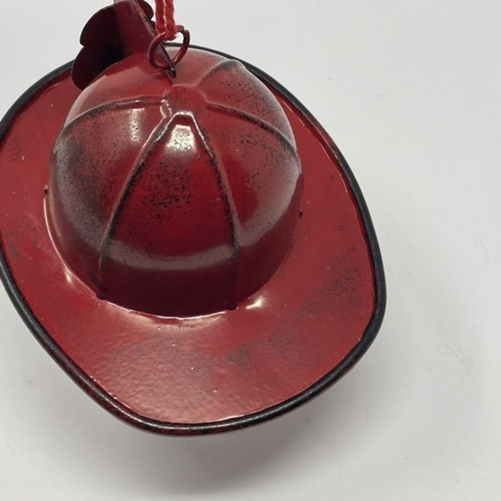 New Fireman Fire Hat CHRISTMAS Tree ORNAMENT Red Metal 4.5” Rescue Firewoman - Picture 4 of 10